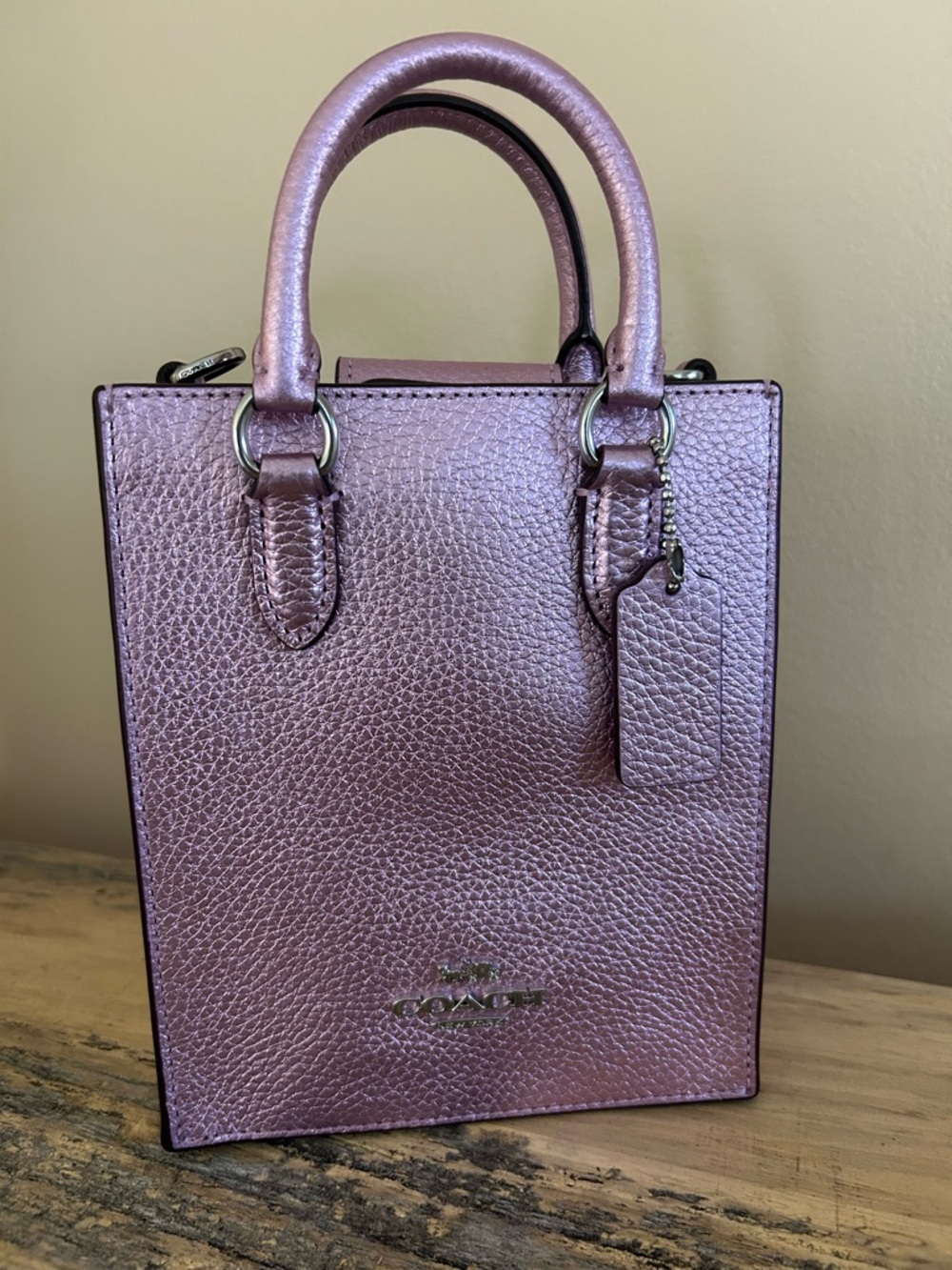 Coach Metallic Rose Leather South Mini Tote